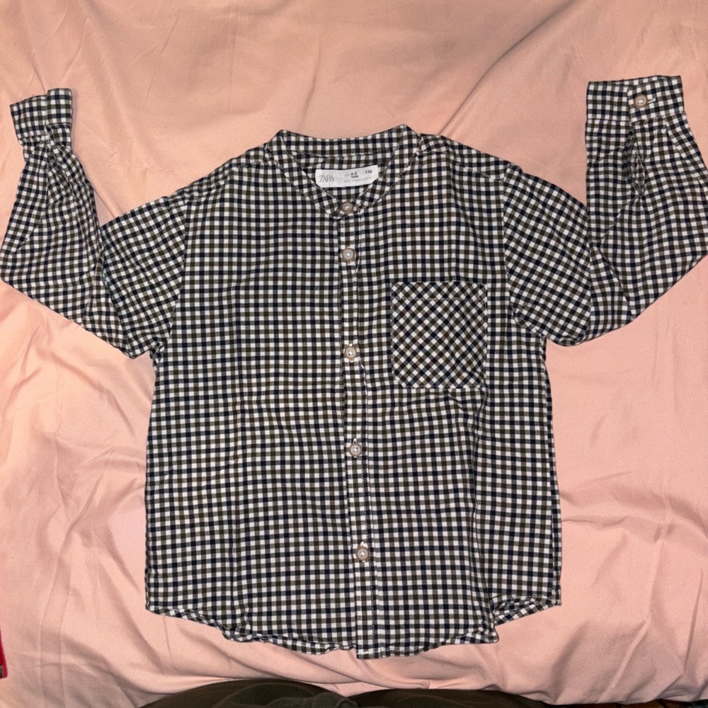 Zara Black and White Checkered Button Down Shirt